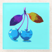 Vibrant lichtblauwe kersen glazen onderzetter (Voorkant)