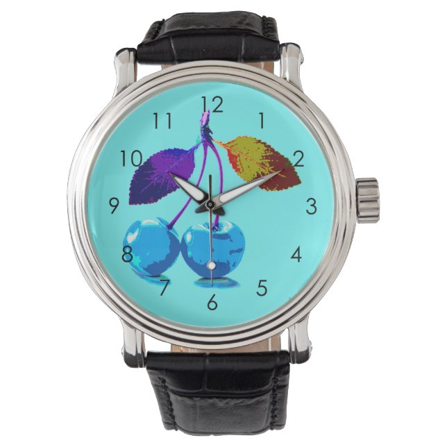 Vibrant lichtblauwe kersen horloge (Voorkant)