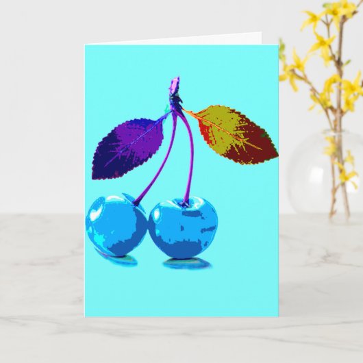 Vibrant lichtblauwe kersen kaart (Gele Bloem)