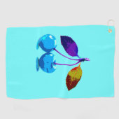 Vibrant lichtblauwe kersen pop kunst golfhanddoek (Horizontaal)