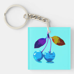 Vibrant lichtblauwe kersen sleutelhanger