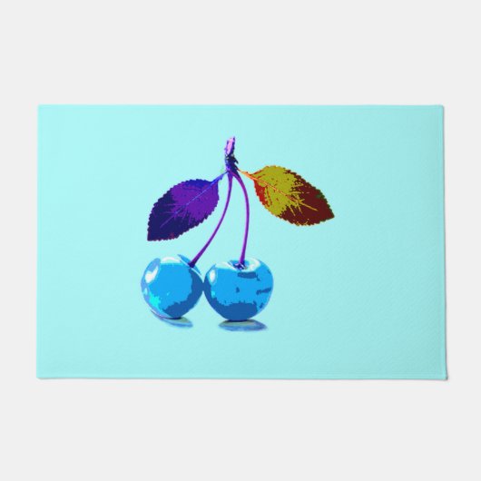 Vibrant Light Blue Cherries Pop Art Deurmat (Voorkant)