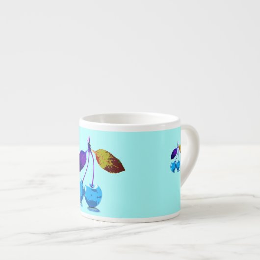 Vibrant Light Blue Cherries Pop Art Espresso Kop (Voorkant rechts)