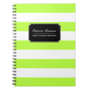 Vibrant Lime Green en White Stripes Custom Name Notitieboek