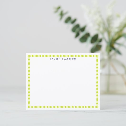 Vibrant Lime Hand Painted Striped Frame Note Card Kaart (Staand voorkant)