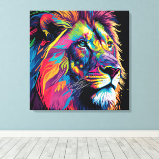 Vibrant lion painting canvas afdruk