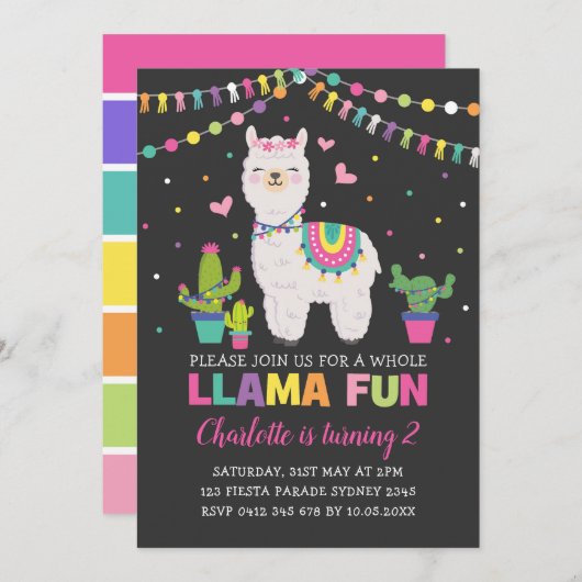 Vibrant Llama Birthday Party Whole Llama Fun Kaart (Voorkant / Achterkant)