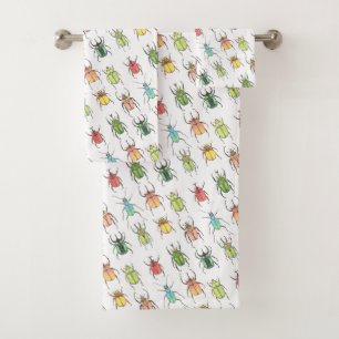 Vibrant Love Bugs Waterverf Beetles Bad Handdoek
