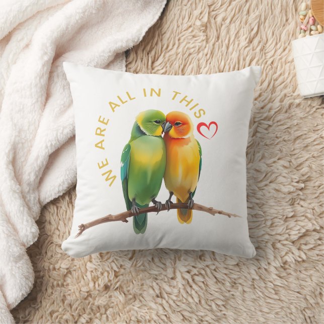 Vibrant Lovebirds & Hearts Watercolor Illustration Kussen (Deken)