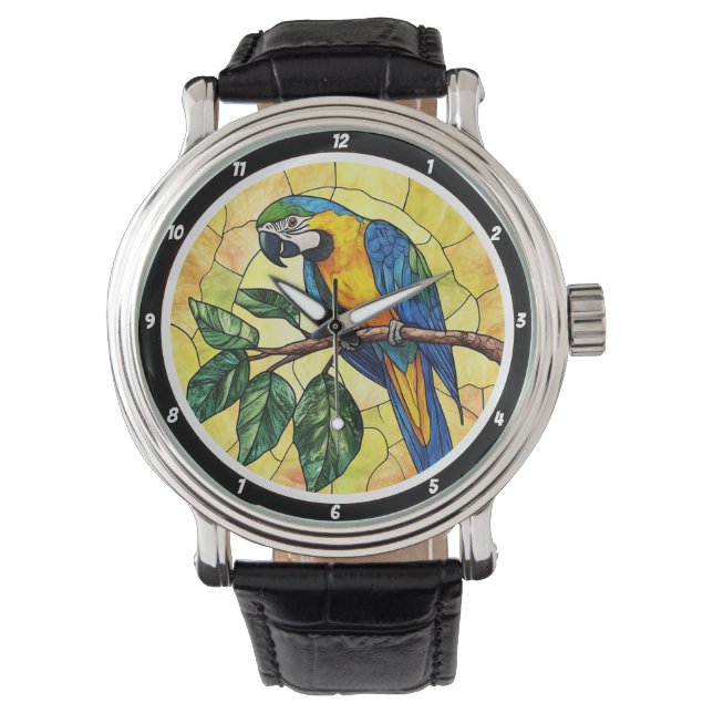 Vibrant Macaw Parrot and Tropical Leaves Design Horloge (Voorkant)