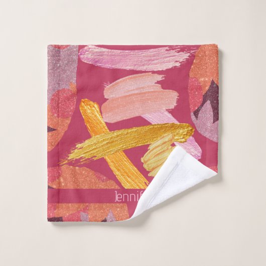 Vibrant Magenta en Gold Abstract Bad Handdoek (Wasdoekje)