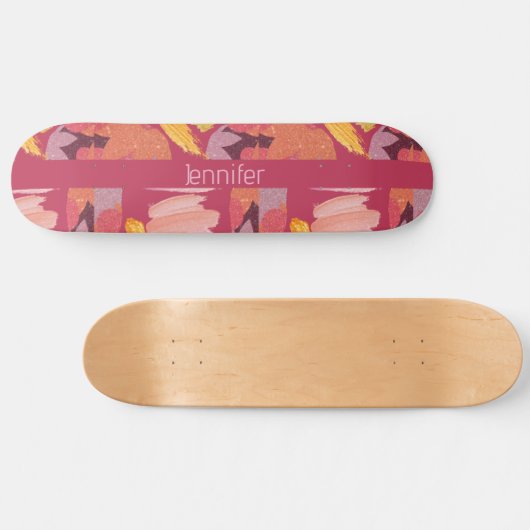 Vibrant Magenta en Gold Abstract Persoonlijk Skateboard (Horizontaal)