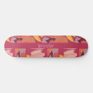 Vibrant Magenta en Gold Abstract Persoonlijk Skateboard