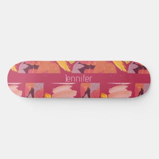Vibrant Magenta en Gold Abstract Persoonlijk Skateboard (Horizontaal)