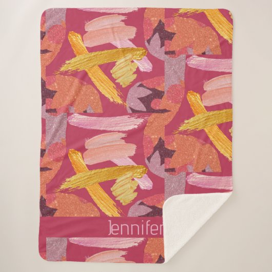 Vibrant Magenta en Gold Abstract Sherpa Deken (Voorkant)