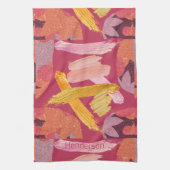 Vibrant Magenta en Gold Abstract Theedoek (Verticaal)