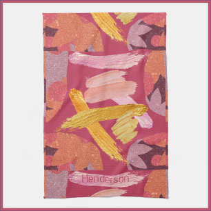 Vibrant Magenta en Gold Abstract Theedoek