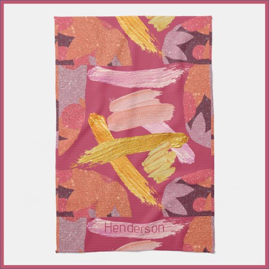 Vibrant Magenta en Gold Abstract Theedoek