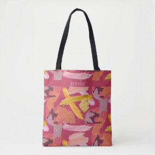 Vibrant Magenta en Gold Abstract Tote Bag