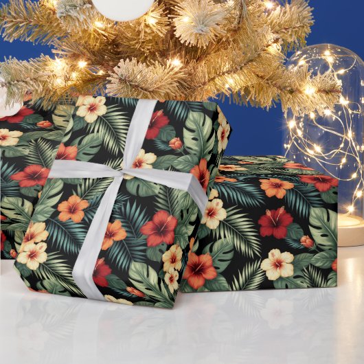Vibrant Magenta Hibiscus Tropical Florals Cadeaupapier (Feestdagen)