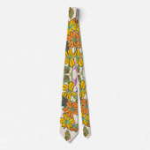 Vibrant Magenta & Orange Art Deco Flower Art Stropdas (Voorkant)