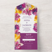 VIbrant Magenta Paarse Gele Floral Wedding All In One Uitnodiging (Binnen)