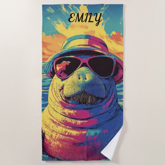 Vibrant Manatee Zonnebril Pet Bright Beach Kleuren Strandlaken (Voorkant)