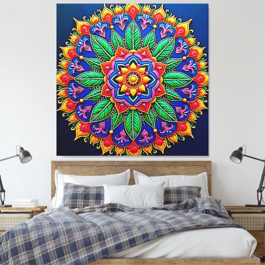 Vibrant Mandala Artistry Canvas Afdruk (Insitu (Slaapkamer))