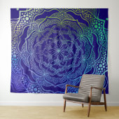 Vibrant Mandala Boho Chic Elegant Navy Blue Green Wandkleed (In Situ (horizontaal))