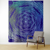 Vibrant Mandala Boho Chic Elegant Navy Blue Green Wandkleed (In situ)