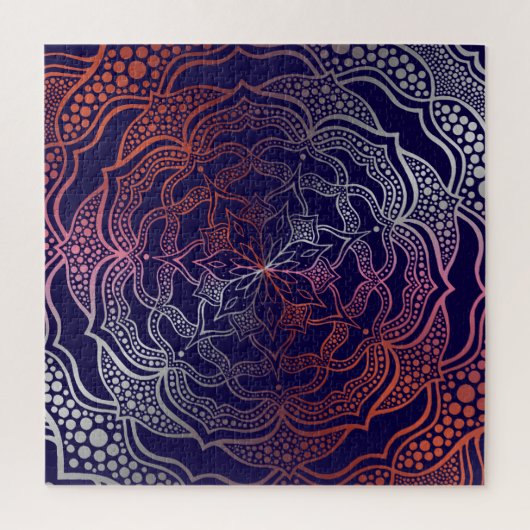 Vibrant Mandala Boho Chic Elegant Navy Roos Gold Legpuzzel (Verticaal)