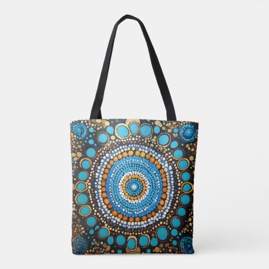 Vibrant Mandala Dot Pattern Tote Bag with Blue and (Achterkant)