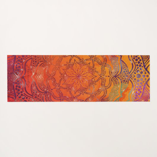 Vibrant Mandala Flower Boho Stylish Bright Oranje Yogamat (Achterkant (horizontaal))