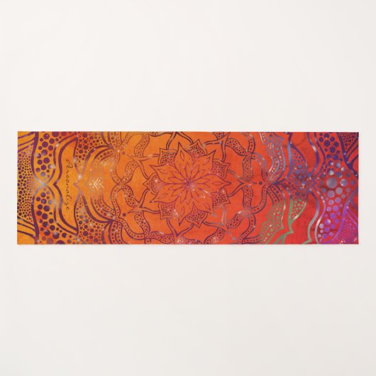 Vibrant Mandala Flower Boho Stylish Bright Oranje Yogamat (Voorkant (horizontaal))