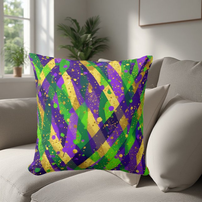 Vibrant Mardi Gras Purple Green Gold Cool Stripes  Kussen (Vibrant Mardi Gras Purple Green Gold Cool Stripes Throw Pillow)