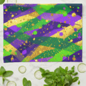 Vibrant Mardi Gras Purple Green Gold Cool Stripes  Theedoek (Gevouwen)