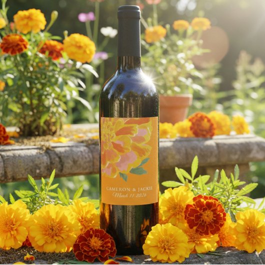 Vibrant Marigold Summer Wedding Gift  Wijn Etiket