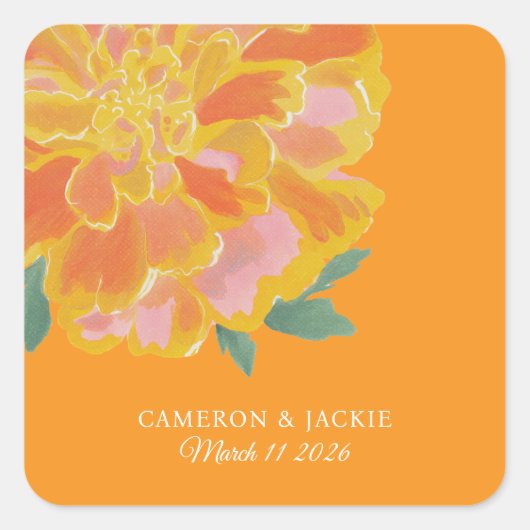 Vibrant Marigold Summer Wedding Vierkante Sticker (Voorkant)