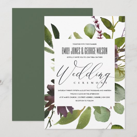VIBRANT MAROON GREEN BLOOM FOLIAGE BUNCH WEDDING KAART (Voorkant / Achterkant)