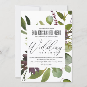 VIBRANT MAROON GREEN BLOOM FOLIAGE BUNCH WEDDING KAART