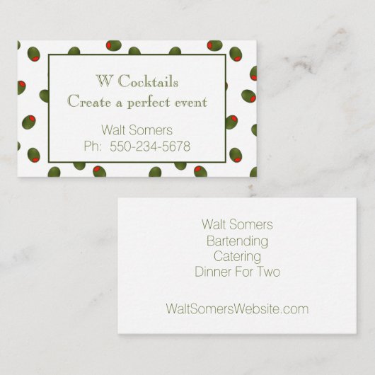 Vibrant Martini Olives Bartender Business Card Visitekaartje (Voorkant / Achterkant)