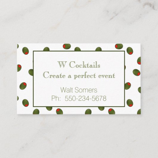 Vibrant Martini Olives Bartender Business Card Visitekaartje (Voorkant)