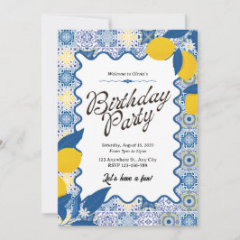 Vibrant Mediterranean Lemon & Blue Birthday Kaart