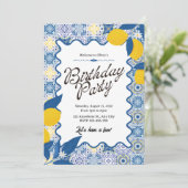 Vibrant Mediterranean Lemon & Blue Birthday Kaart (Staand voorkant)