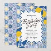 Vibrant Mediterranean Lemon & Blue Birthday Kaart (Voorkant / Achterkant)
