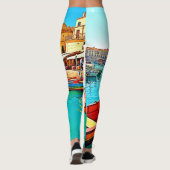 Vibrant Mediterranean Port Life Design Leggings (Achterkant)