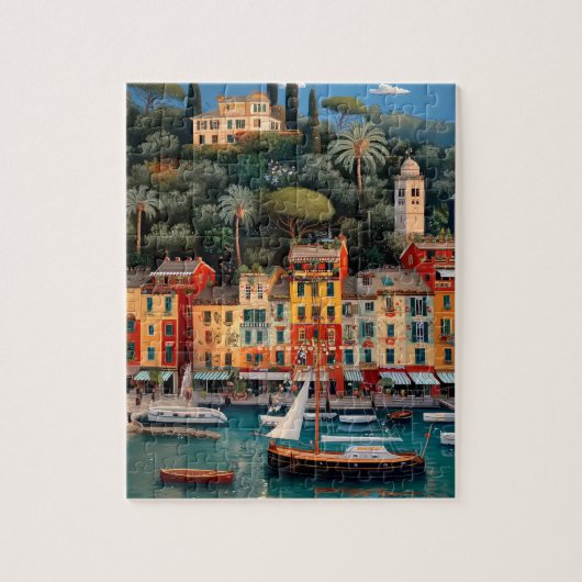 Vibrant Mediterranean Seaside Village Puzzle Legpuzzel (Verticaal)