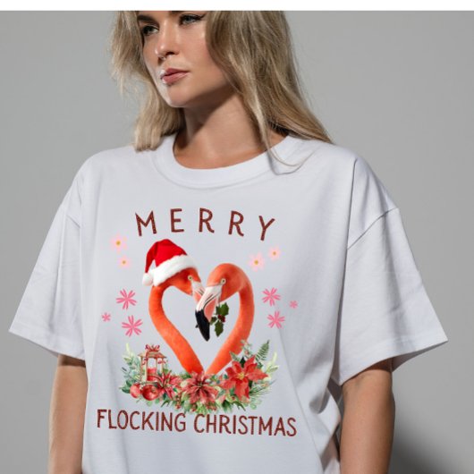 Vibrant Merry Flocking Christmas Flamingo AI Art Tri-Blend Shirt
