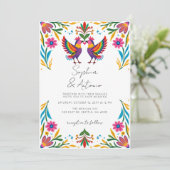 Vibrant Mexican Birds Otomi Floral Fiesta Wedding Kaart (Staand voorkant)