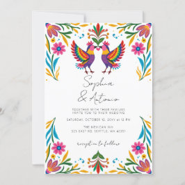 Vibrant Mexican Birds Otomi Floral Fiesta Wedding Kaart